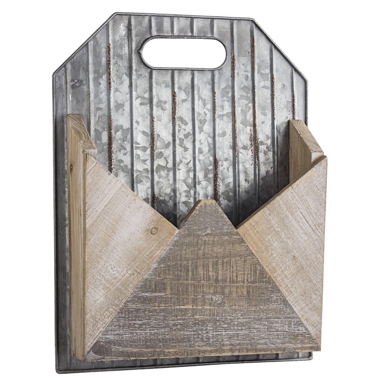 Galvanized Metal & Wood Envelope Wall Organizer